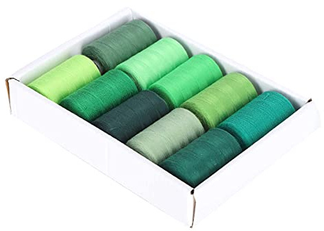 LUCKDANO Hilo Overlock Verde Juego de 10 Rollos de Hilo de Coser Verde - 1000 Yardas por Carrete - Poliéster Duradero para Hogares y Proyectos de Costura de Bricolaje