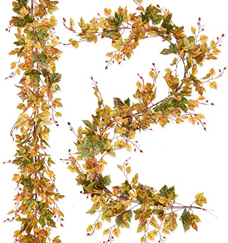 2 Pack Fall Maple Leaf Garland Clearance - 6.5ft/Piece Artificial Fall Foliage Garland Autumn Decoration for Home Wedding Halloween Party Thanksgiving