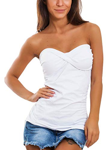 Toocool - Top Donna Fascia Tubo Bandeau Bustino Corpetto Imbottito Senza Maniche AS-211 [Taglia Unica,Bianco]