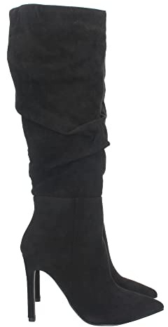 shoes&blues.es 68276-Bota con Tacon Fino para Mujer, con Punta Fina, Cana Arrugada, y Cierre de Cremallera, Otono Invierno 2022. Talla 39 Negro