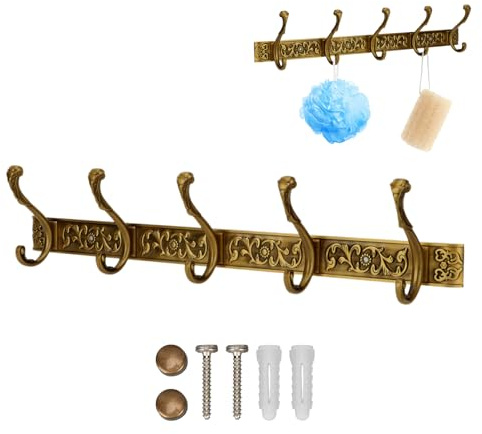 Garderobenständer Zur Wandmontage, Aluminium-Wandhaken Zum Aufhängen Mit 5 Haken, Garderobenhaken Gold, Kleiderhaken Wand,Wandhaken Garderobe, Garderobe Kleiderhaken Wand Mit 5 Haken, Schlüsselhalter