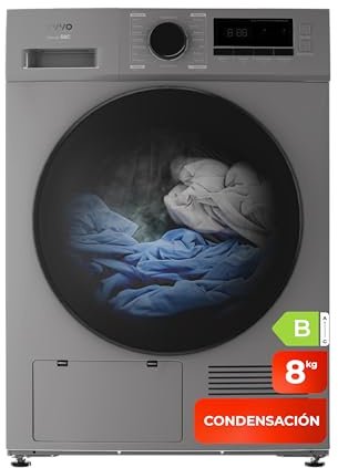 EVVO Secadora condensación 8 kg, Selector de Tiempo, Clase Energética B, Aire Frío para Prendas Delicadas, Airfresh, Sensor de Humedad, Antiarrugas, Inicio Diferido (Modelo Nature S8CX Inox)