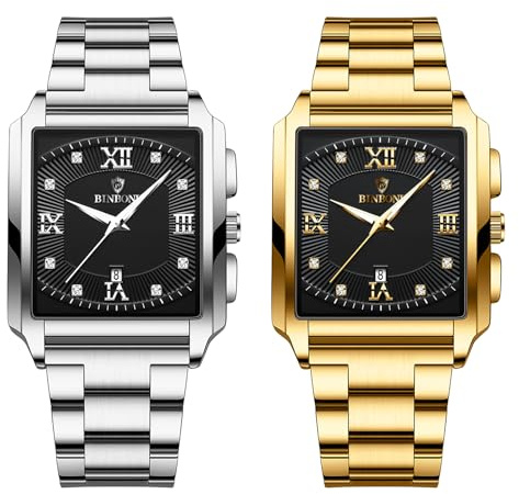 JewelryWe Reloj de Oro para Hombre, Reloj Redondo Analógico de Cuarzo, Correa de Acero Inoxidable, Manecillas Luminosas, Esfera Decorada Mecánica, Esfera Decorada con Dragón Chino