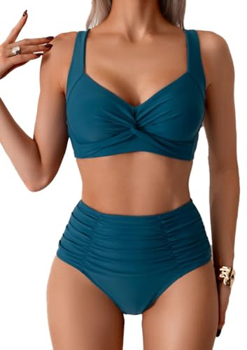 Mrkeung Bikini för kvinnor 2 delar bikiniset solid push-up vadderad bikini hög midja bikini för kvinnor