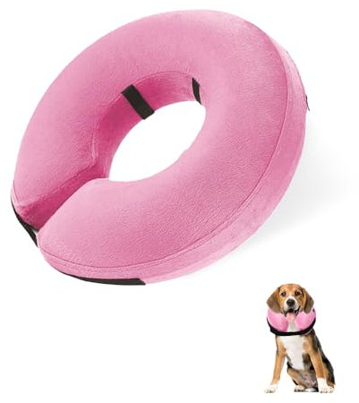 GIDWRIY Halskrause Hund Aufblasbar Rosa,Schutzkragen Hund,Hundekragen Leckschutz,Halskrause Katze,Kragen für Hund Nach Op,Weicher Halskragen Katze,Wiederherstellung Halsband Einstellbar -M