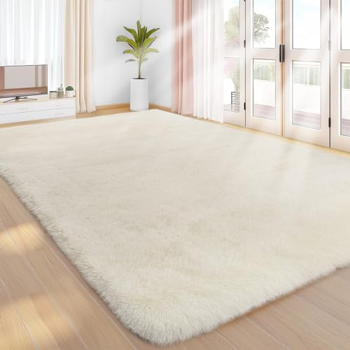 Treeboy Hochflor Teppich Creme Carpet Wohnzimmer 240x340 Waschbar Anti-Rutsch Extra Große Teppiche Schlafzimmer Flauschige Moderne Teppiche Matte Teppichen für Schlafzimmer Kinderzimmer