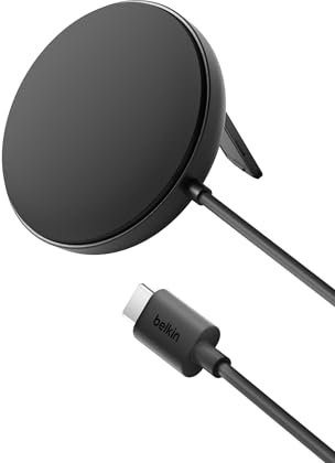 Belkin Magnetic Wireless Charging Pad Qi2 15W w/Kickstand - MagSafe-Compatible Qi2-Certified Wireless Charger for iPhone 17 Series, Samsung Galaxy S25 Series, AirPods (No PSU) - Black