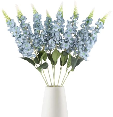 IPOPU 8PCS Dusty Blue Snapdragon Artificial Flowers Delphinium Artificial Silk Flowers Hyacinth Fake Flowers for Wedding Home Outdoor Party Floral Arrangement Centerpiece Table Decoration (Dusty Blue)