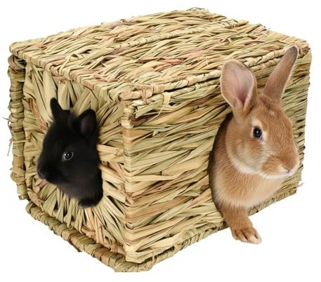 CZMTBO Grass House for Rabbits, Hand Woven Bunny House Grass Rabbit Hideaway Natural Openings Playhouse for Bunny Guinea Pig Chinchilla Ferret for Play and Sleep