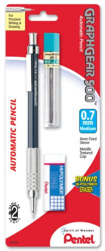 Pentel Drafting Kit with Graph Gear 500 Automatic Drafting Pencil, 0.7mm, Blue Barrel, Lead and Mini Eraser (PG527LEBP)