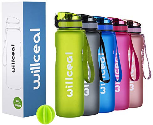 willceal Sport Trinkflasche, BPA Frei Tritan,1L (36oz), Premium Auslaufsicher Kunststoff Wasserflasche Sport, Sportflasche für Camping Freien, Radfahren, Wandern, Yoga, Gym und mehr (Grün, 1000ml)