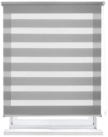 MERCURY TEXTIL Estor Enrollable de Doble Capa, Noche y Día, translúcido y oscurecido (60 x 180 cm, Gris)
