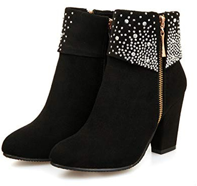 NUANXIN Fashionable water drill frosted thick heel short boots