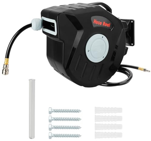 Trintion Hose Reel 20m+2m,Retractable Air Hose Reel Includes Wall Fixings,180° Pivot Swivelling,Long Reach