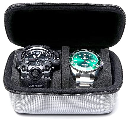 Étui de voyage rigide pour montre, 2 emplacements zippés, pour homme et femme, avec coussin anti-mouvement