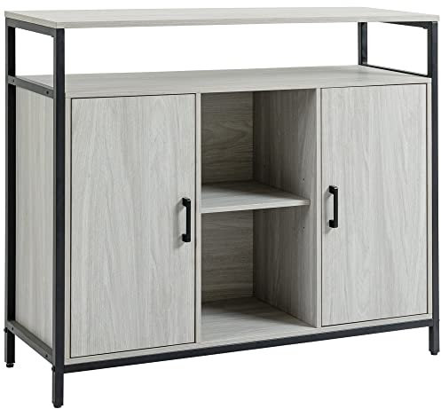 HOMCOM Aparador moderno de madera con 2 armarios y estantes, mueble de cocina y para entrada, gris claro, 100 x 34 x 87,2 cm