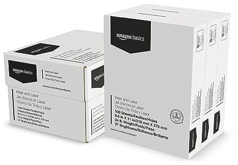 Amazon Basics Multipurpose Copy Printer Paper, 8.5 x 11 Inches, 24 lb Weight, 97 Bright White, 1500 Sheets (3 Packs of 500), for Inkjet and Laser