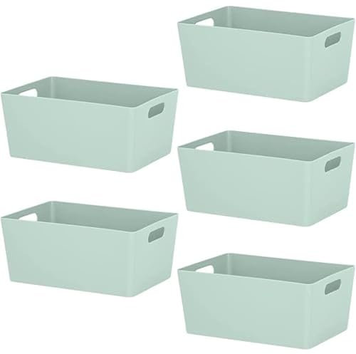Niftii 5 Stück Kunststoff Aufbewahrungskorb mit Griffen 3,9L - Salbei - Rechteckiger Kleiderschrank Aufbewahrung Organizer - Kleidung Aufbewahrungsboxen - Küche Aufbewahrungskörbe für Regale - Starke