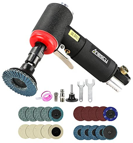 Mini Air Angle Die Grinder Kit, 1/4 Right Angle Air Die Grinder with 3mm & 6mm Collets & 20Pcs 2 Quick Change Discs Set, Mini Air Angle Sander Polisher Grinding Tool for Polish Grind Rust Removal