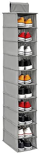 Shoe Organizer 10 Pockets Hanging Shoe Rack Space Saving Shoe Hanger Non-woven Household Sneakers Storage Shelf Clothes Hat Handbag Holder for Bedroom Closets Wardrobe