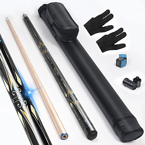 lotmusic Bastone da biliardo di alta qualità, 147 cm, set professionale con custodia nera per stecca da biliardo e accessori da biliardo.