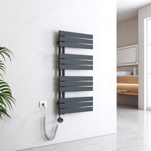 EMKE Toallero electrico baño con Termostato de Elemento Calefactor, 1041x500mm 600W Radiador toallero con Barra Calefactora con Temporizador, Antracita