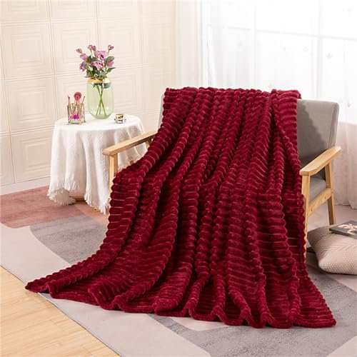 Highdi Manta de Franela para Sofá Extra Suave, Invierno Manta Polar Cálida Mullida Super Caliente Manta Cama para Mascotas Adulto y Niño Sala de Estar (70x100CM,Rojo Burdeos)