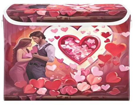 JUMBEAR Contenitori pieghevoli per San Valentino, coppie, con coperchio, in tessuto, per camera da letto, ufficio