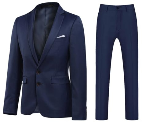 YOUTHUP Traje Hombre 2 Piezas Slim Fit 2 Botones Boda Oficina Ceremonia Chaqueta Pantalón, Azul Oscuro, M
