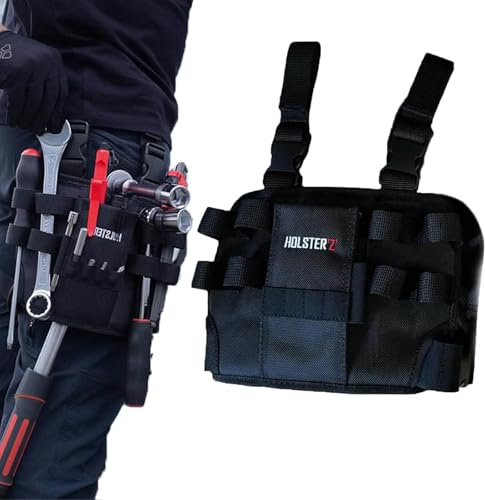 Holster Z 2.0 Tool Pouch, Multi-Tool Electrician Tools Pouch with Leg Tool Belt, Tactical Work Bag for Electrician, Repairman, HVAC Techs, Black with Belt Clip (Black *1)