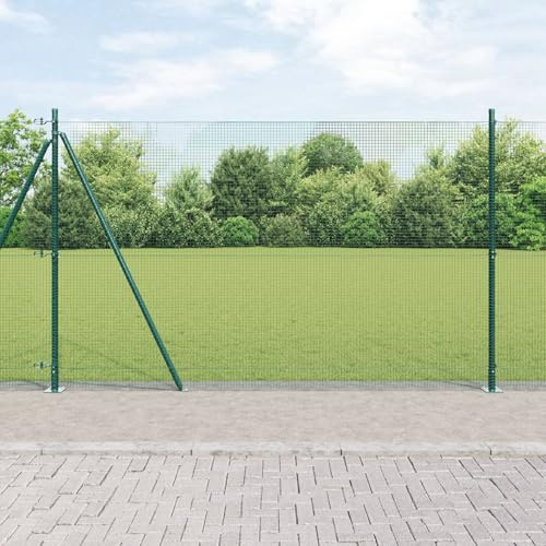 Snsowed Recinzione in Filo Saldato con 13 Pali Flangiati Verde 1.5x50 m Acciaio,Reti di Acciaio zincato,Recinzione in Filo-3352483