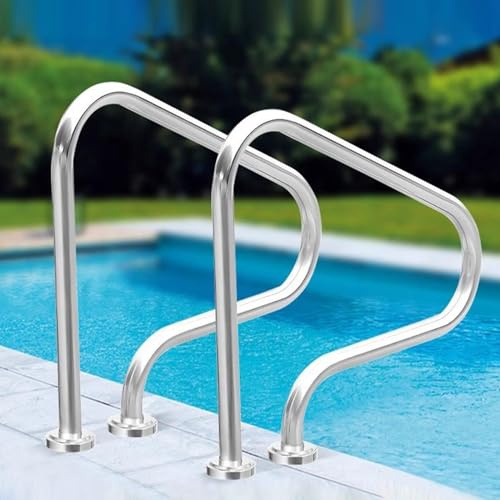 Lanmmraifc Barandilla de Piscina de Acero Inoxidable 304, pasamanos para escalones de Piscina, Color Plateado, Resistente a la oxidación, humanizado, con Kit de instalación, 1 Unidad.