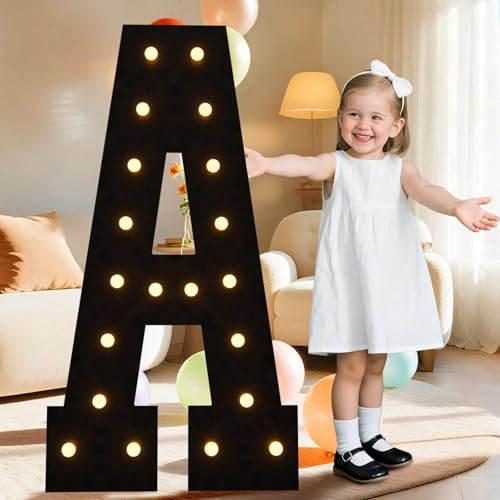 4FT Marquee Light Up Letters, Black Marquee Letters Large Mosaic Letters A