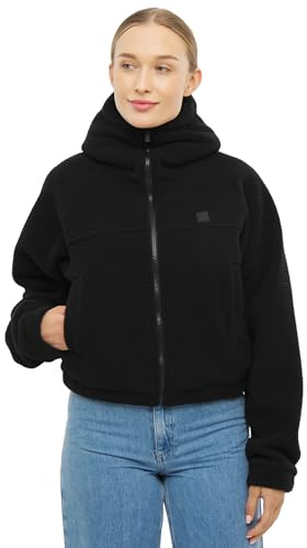 Johnny Urban Veste Courte en Polaire Femmes Noir - Nova - Cropped Teddy Fleece Sweat Jacket - Polaire Zippée avec Haute Capuche - Veste Chaude Sherpa pour Automne et Hiver