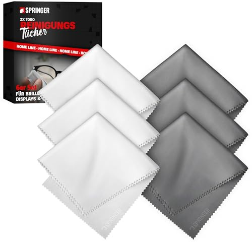 SPRINGER ZX7000 - - 6er Set Brillenputztücher 25 x 25 cm - - 100% fusselfreie Mikrofaser Reinigungstücher - - Streifenfrei & kratzfrei reinigen - - Tücher für Brillen, Displays & Objektive (6 Stück)