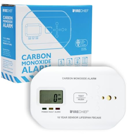 Firechief Carbon Monoxide Detector, 5 Year Battery Included - Visual & Audio Carbon Monoxide Alarm with LCD Display - Gas Detector - FBCA05 Model