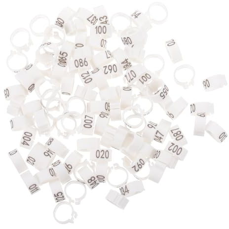minkissy 100 Pcs White Plastic Pigeon Identification Rings Numbered Bird Leg Bands for Breed Identification and Marking Suspected Cockerels Suitable for Ducks and Pigeons
