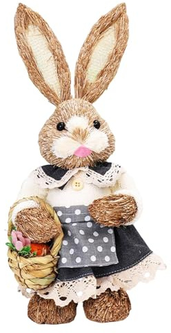 Figurine de Lapin de Pâques En Paille de 14 Pouces, Lapin Debout En Paille Tissée, Décoration de Pâques, Lapins de Pâques, Figurines de Décoration de Jardin, Ornements de Table pour Maison , c