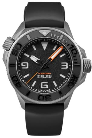 UNDONE Aquadeep Automatische Taucheruhr für Herren, 43 mm, 500 m wasserdicht, Armbanduhr für Taucher für Herren mit Gummiband, schwarzes Armband, Schwarzes Zifferblatt, schwarzes Gummiarmband, 43mm,