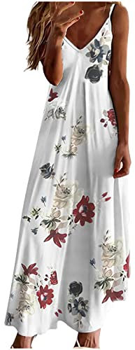 HAOLEI Damen Sommerkleid Elegant Schicke, Günstig Strandkleid Leicht Luftig, Ärmelloses, Ärmelloses Sommerkleid, Freizeitkleid Lockerer Bequem, Sale Clearance Kleid Lässiger Modischer