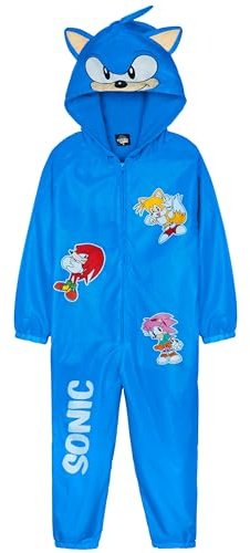 Get Trend SONIC THE HEDGEHOG Puddle Suit Boys, Hooded Water Resistant Paddle Overalls Fleece Lining, Rain Suit All in One (7-8 Years, Blue Sonic)