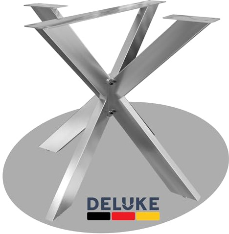 DELUKE® Tischgestell Metall KRYT Edelstahl | inkl. Schrauben + Bodenschoner | Tischbein Tischkufe Tischgestell für Holztisch Esstisch Schreibtisch Sitzbank | 71x85x85cm