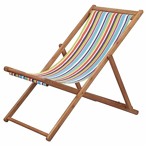 Kavolet Klappstuhl Strand, Sonnenliege Strandliege Liegestuhl Klappbarer Strandstuhl aus Holz, Holzliege Garten Faltliege Gartenliege Holzliegestuhl Campingstuhl, Eukalyptusholz und Stoff Mehrfarbig