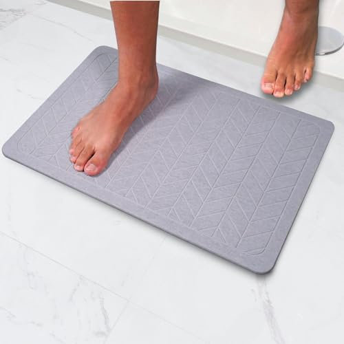 Pure 4Home - Tappeto bagno in pietra diatomite 60x40 cm, assorbente, asciugatura rapida, antiscivolo, carta vetrata per impurità e opacizzazione | Tappeto bagno assorbente (Flechas Gray)