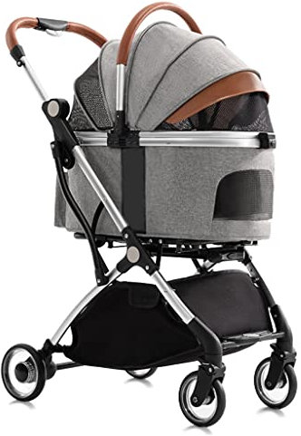 Haustier-Buggys für kleine Hunde/2 Katzen, Hundebuggy, Haustier-Katzen-Hundebuggy, Buggy, teilbarer Haustier-Transportwagen, Trolley, Aluminiumhalterung, Reisewagen (schwarz) (grau)