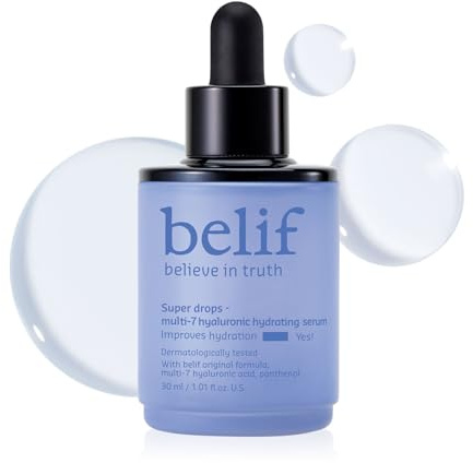 Belif Super Drops Multi-7 Hyaluronic Hydrating Serum - Feuchtigkeitsserum mit 7 Arten von Hyaluronsäure, tiefe Feuchtigkeit und Leuchtkraft, koreanische Kosmetik, koreanische Hautpflege (30 ml)