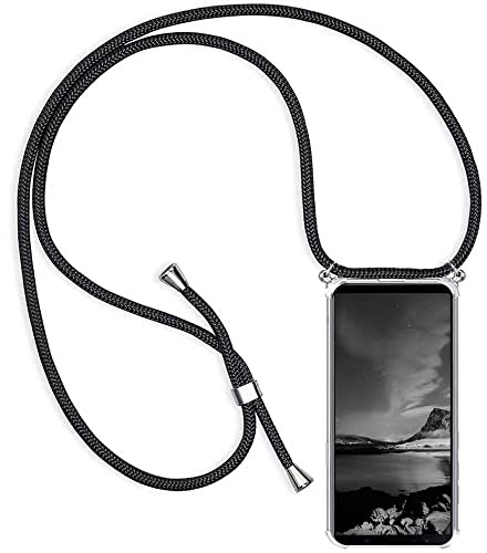 YAMCCCSE Handykette Handyhülle für Huawei Y6 2019 mit Band - Transparent Handy-Kette Handy Hülle mit Kordel zum Umhängen Handyanhänger Halsband Lanyard Case - Schwarz