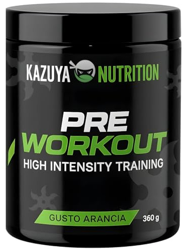 KAZUYA NUTRITION Pre Workout Avanzato 360g Arancia | 9 Ingredienti Con Creatina 3g, Acetil Carnitina, Citrullina, Arginina, Beta Alanina, Taurina Ginseng, Concentrazione,Performance Fisica,Allenamento