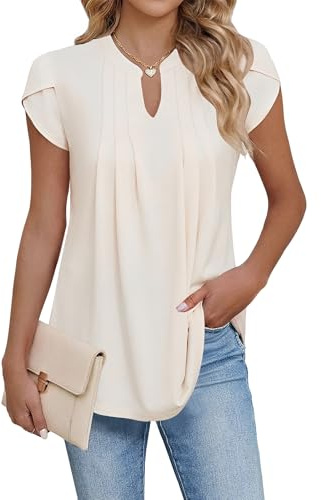 Cuptacc Chemisiers Femme Col en V Élégant Tops Ete Abricot XL 46-48