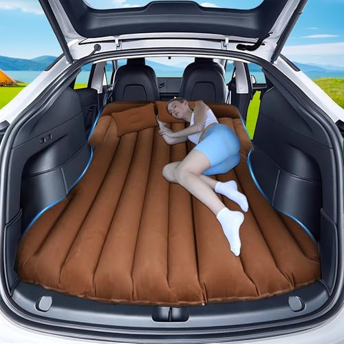 AGEMANY Matelas Voiture, Matelas Gonflable Voiture pour Tesla Model Y SUV Van SièGe ArrièRe Tent, Pliable Matelas Tapis de Couchage Camping Lit Gonflable de Voiture pour Dormir (Brun)